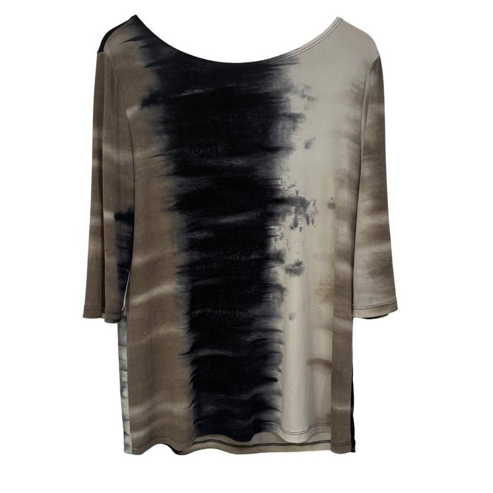 Clara Sunwoo Womens Black Taupe Tie Dye 3/4 Sleeve Oversized Top S USA Made